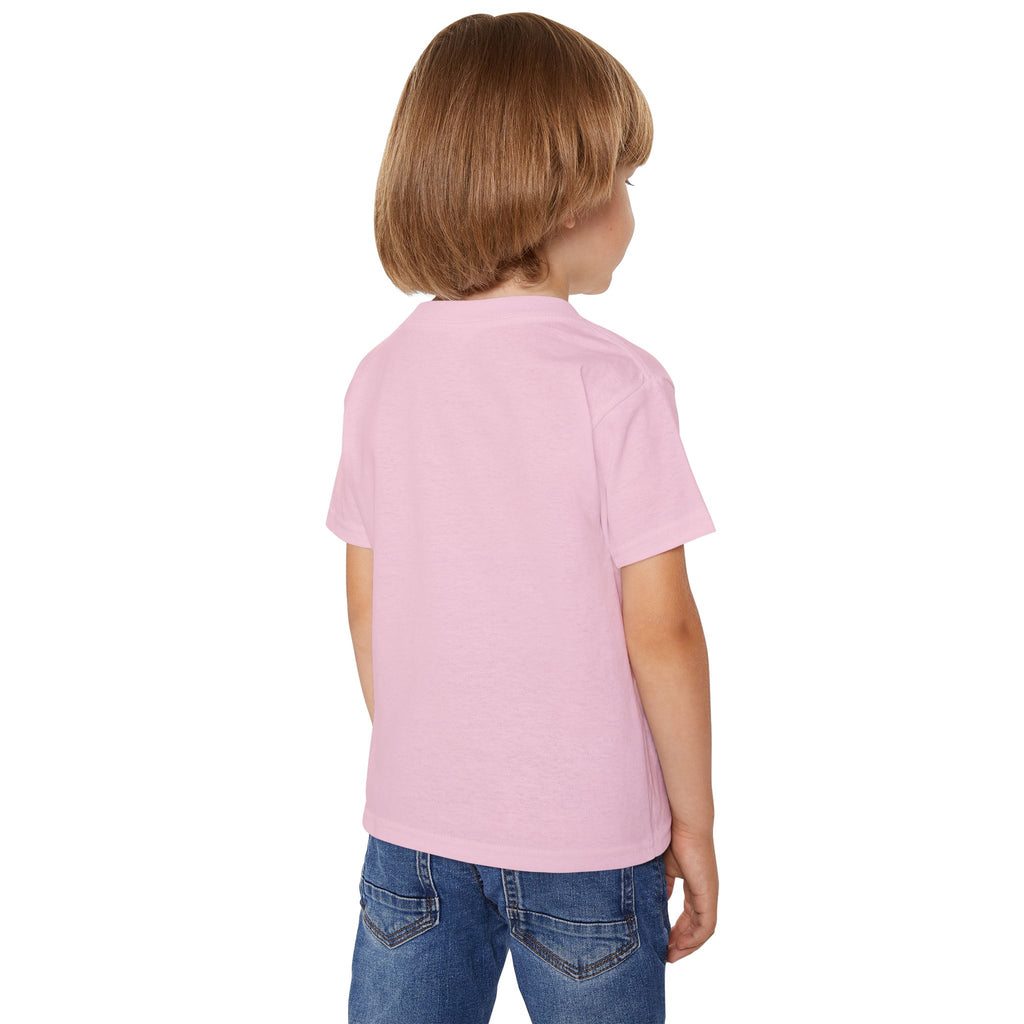 Toddler wearing the Lil Boo tee in light pink, back view