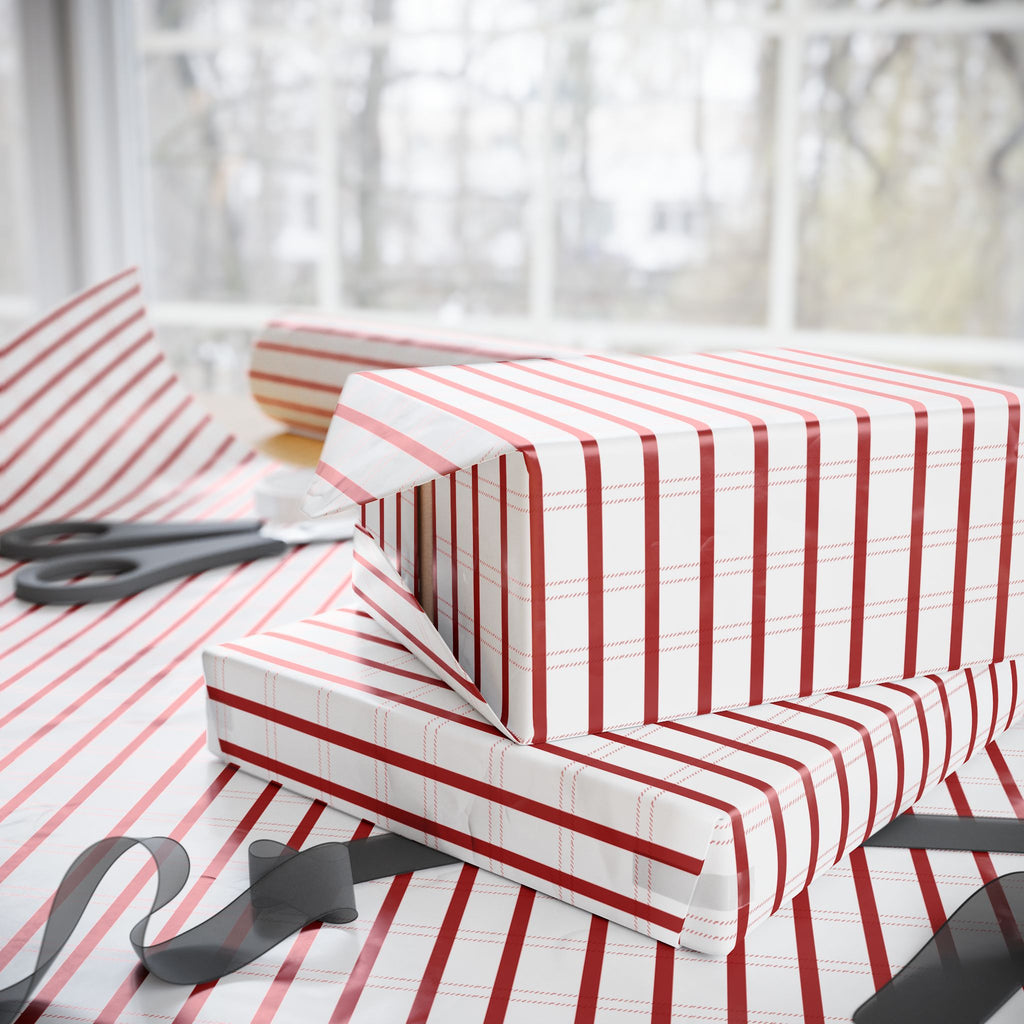 Peppermint Ticking Stripe Wrapping Paper | Red & White Christmas Gift Wrap