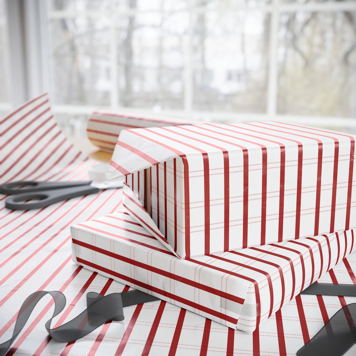 Peppermint Ticking Stripe Wrapping Paper | Red & White Christmas Gift Wrap