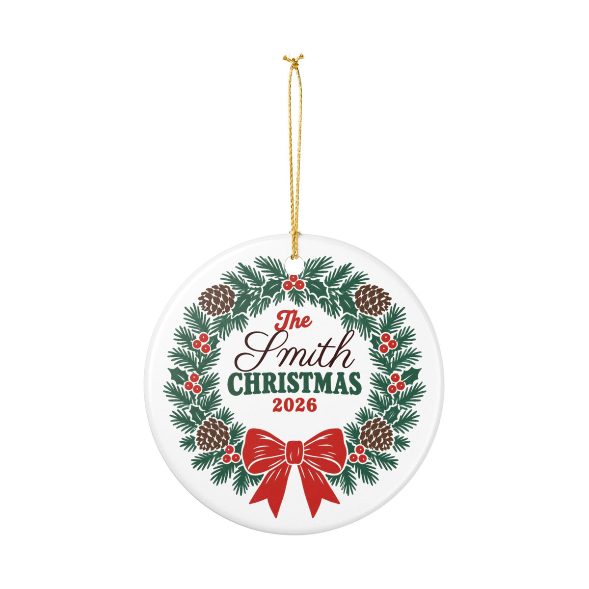 Personalized Family Christmas Ornament 2026 | Custom Last Name Wreath