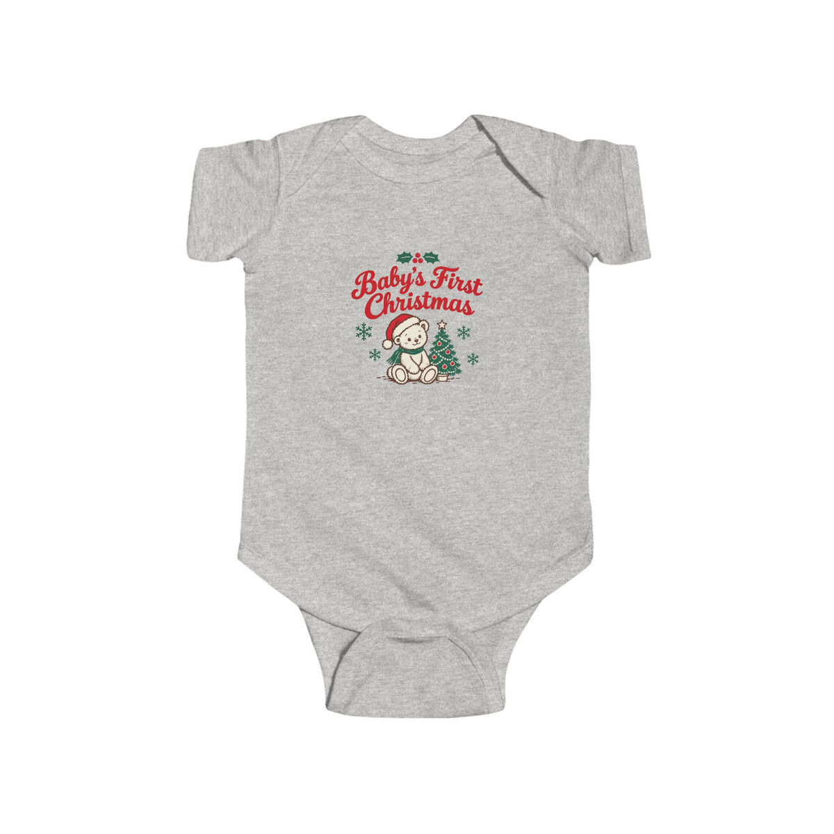 Ash gray Baby's First Christmas teddy bear bodysuit