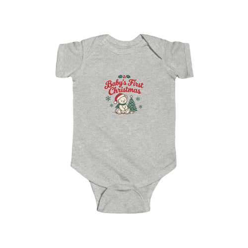 Ash gray Baby's First Christmas teddy bear bodysuit