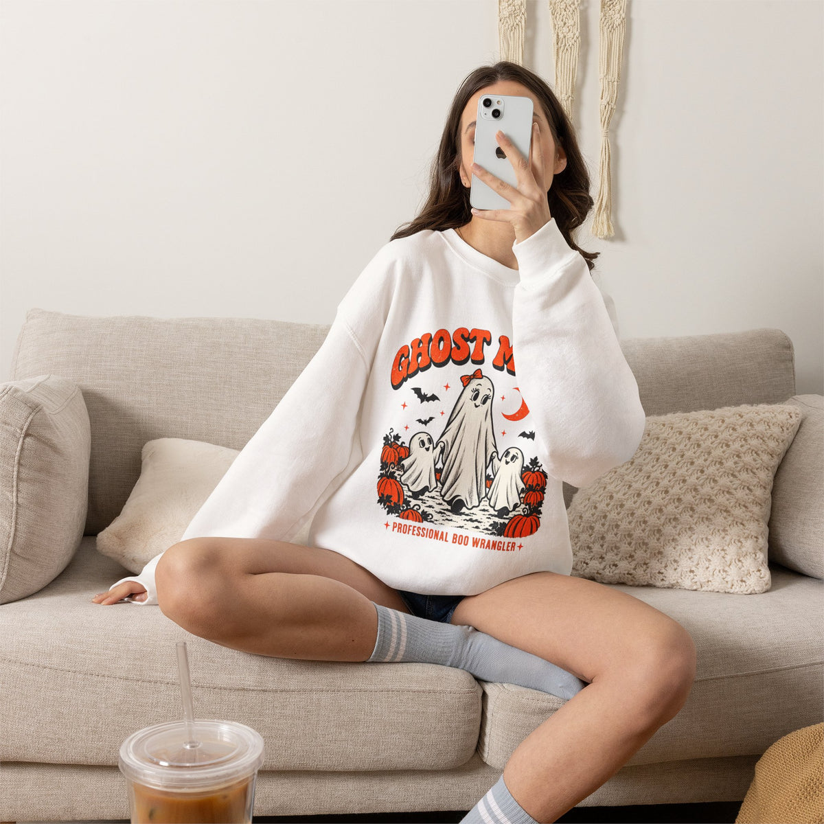 Ghost Mama Professional Boo Wrangler Halloween crewneck sweatshirt